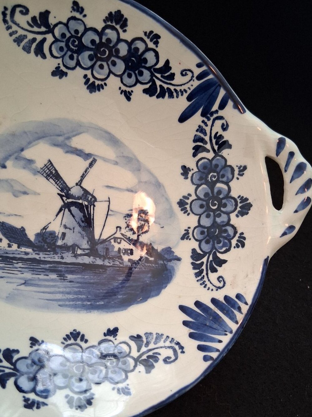 Vintage (1960s-1970s) Delft Hand Painted Handled Bonbon Dish With Windmill Scene - Picture 8 of 8